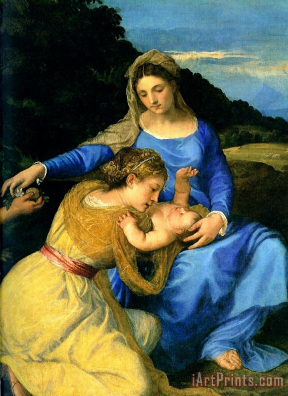Titian Madonna And Child with The Young St. John The Baptist And St. Catherine [detail] Art Print